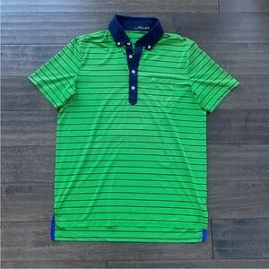 RLX Ralph Lauren Mens Sz M Green Navy Striped Stretch Golf Polo Shirt